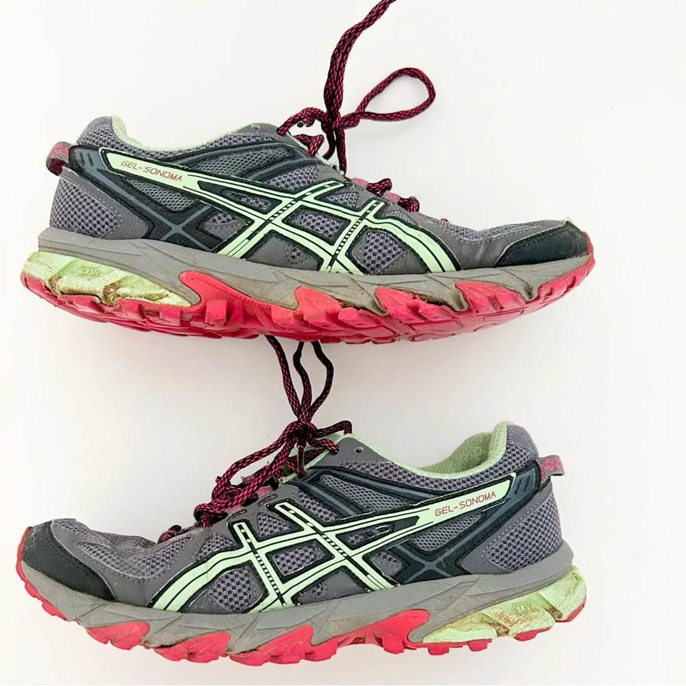 Asics Hiking Shoes Gel Sonoma Gray Pink Green Athletic Trail Running Shoes 8.5 - Picture 5 of 8
